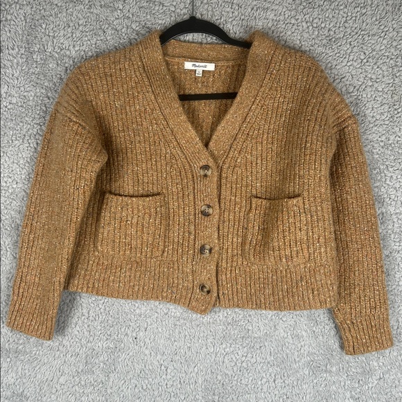 MADEWELL Long Sleeve Some Wool Cropped V- Neck, Button-Up Sweater, Size L - Picture 3 of 15